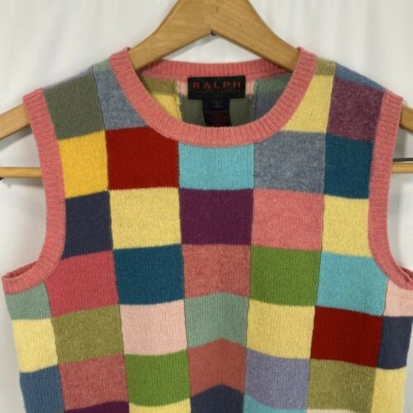 Vintage Ralph Lauren Lamb’s Wool Color Block Vest - Picture 2 of 5
